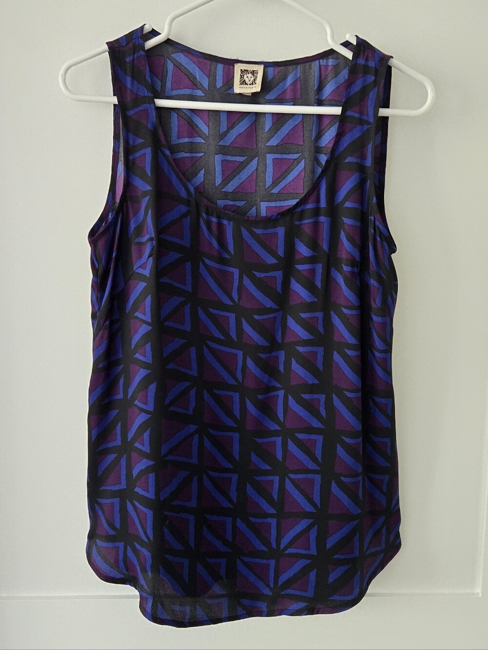 *Anne Klein Purple Geometric Sleeveless Scoop Neck Blouse Sz S